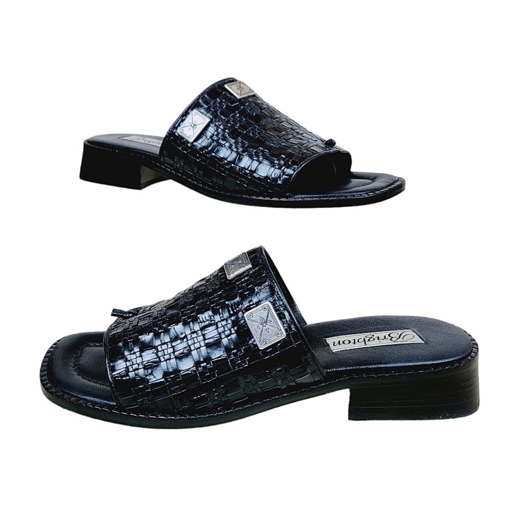 BRIGHTON Sandals Black Basket Weave Leather - 10 Narrow - Nearly New